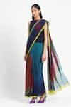 Buy_Satya Paul_Blue Silk Chiffon Print Chevron Druids Duty Saree With Unstitched Blouse Piece _at_Aza_Fashions