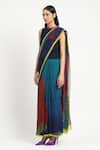 Buy_Satya Paul_Blue Silk Chiffon Print Chevron Druids Duty Saree With Unstitched Blouse Piece _Online_at_Aza_Fashions