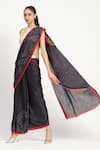 Buy_Satya Paul_Black Silk Georgette Acolyte Embellished Saree With Unstitched Blouse Piece _at_Aza_Fashions