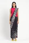 Satya Paul_Black Silk Crepe Print Nyx Embellished Saree With Unstitched Blouse Piece _Online_at_Aza_Fashions