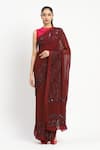 Buy_Satya Paul_Red Viscose Georgette Scarlet Inquiry Saree With Unstitched Blouse Piece _at_Aza_Fashions