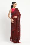 Satya Paul_Red Viscose Georgette Scarlet Inquiry Saree With Unstitched Blouse Piece _at_Aza_Fashions