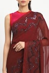 Buy_Satya Paul_Red Viscose Georgette Scarlet Inquiry Saree With Unstitched Blouse Piece 