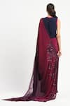 Shop_Satya Paul_Wine Viscose Crepe Embroidery Liquid Grace Saree With Unstitched Blouse Piece _at_Aza_Fashions