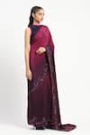 Buy_Satya Paul_Wine Viscose Crepe Embroidery Liquid Grace Saree With Unstitched Blouse Piece _Online_at_Aza_Fashions