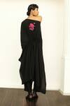 Shop_OFRIDA_Black Raw Silk Embroidered Applique One Shoulder Off Kaftan With Pant _at_Aza_Fashions