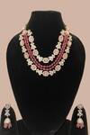 Buy_Amaara Jewels_Pink Stones Victorian Ornamentation Necklace Set_at_Aza_Fashions