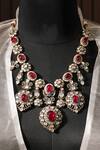 Buy_Amaara Jewels_Red Diamonds, Stones Tear Drop Carved Ruby Embellished Necklace Set_at_Aza_Fashions