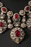 Amaara Jewels_Red Diamonds, Stones Tear Drop Carved Ruby Embellished Necklace Set_Online_at_Aza_Fashions