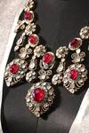Buy_Amaara Jewels_Red Diamonds, Stones Tear Drop Carved Ruby Embellished Necklace Set_Online_at_Aza_Fashions
