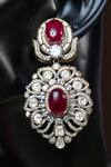 Amaara Jewels_Red Diamonds, Stones Tear Drop Carved Ruby Embellished Necklace Set_at_Aza_Fashions