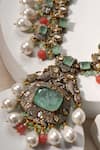 Amaara Jewels_Green Pearls, Stones Abstract Geometric Embellished Necklace Set _Online_at_Aza_Fashions