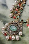 Shop_Amaara Jewels_Green Pearls, Stones Abstract Geometric Embellished Necklace Set 