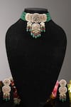 Shop_Amaara Jewels_Green Polki Chand Bloom Embellished Choker Set _Online_at_Aza_Fashions