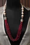 Amaara Jewels_Gold Plated Stone Mother Of Pearl And Ruby Embellished Long Necklace Set _Online_at_Aza_Fashions