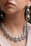 Shop_Amaara Jewels_Silver Plated Zircon Embellished Oval Necklace Set _at_Aza_Fashions