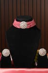 Buy_Amaara Jewels_Coral Stone Studded Bead Choker Set _at_Aza_Fashions