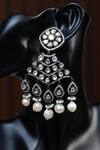 Buy_Amaara Jewels_Silver Plated Pearl Moissanite Studded Dangler Earrings _at_Aza_Fashions