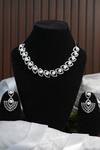 Shop_Amaara Jewels_Silver Plated Pearl Leaf Zircon Embellished Necklace Set _at_Aza_Fashions