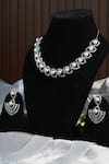 Buy_Amaara Jewels_Silver Plated Pearl Leaf Zircon Embellished Necklace Set _Online_at_Aza_Fashions