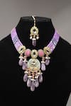 Shop_Amaara Jewels_Purple Amethyst Floral Bead Necklace Set _at_Aza_Fashions