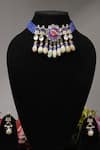 Buy_Amaara Jewels_Blue Polki Carved Stone Embellished Bead Choker Set _at_Aza_Fashions