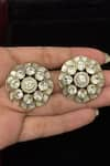 Buy_Amaara Jewels_Gold Plated Moissanite Mother Of Pearl Embellished Floral Studs _at_Aza_Fashions