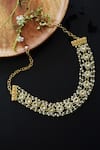 Shop_Do Taara_Gold Plated Kundan Drop Pearl Choker _at_Aza_Fashions