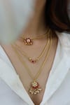 Do Taara_Red Kundan Crecent Layered Necklace _Online_at_Aza_Fashions