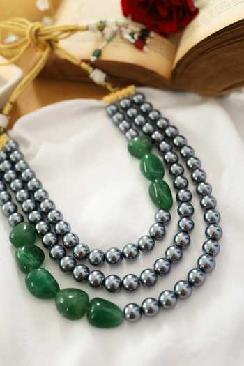 Shop_Do Taara_Grey Stone Pearl Layered Necklace _Online_at_Aza_Fashions