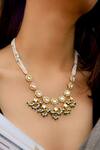 Buy_Do Taara_Green Kundan Pearl Tassel Necklace _at_Aza_Fashions