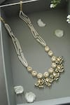 Shop_Do Taara_Green Kundan Pearl Tassel Necklace _at_Aza_Fashions