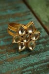 Shop_Do Taara_Gold Plated Imitation Diamonds Kundan Embellished Cutwork Ring _at_Aza_Fashions