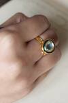 Buy_Do Taara_Green Kundan Geometric Shaped Ring _at_Aza_Fashions