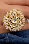 Do Taara_Gold Plated Pearls, Diamonds Kundan And Embellished Ring _Online_at_Aza_Fashions