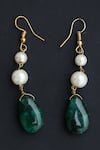 Shop_Do Taara_Green Natural Stones And Pearl Embellished Drop Earrings _at_Aza_Fashions