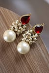 Shop_Do Taara_Red Kundan Teardrop Embellished Earrings _at_Aza_Fashions