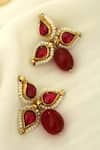 Shop_Do Taara_Red Kundan Clover Embellished Drop Earrings _at_Aza_Fashions