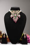 Shop_Amaara Jewels_Pink Polki Kaanji Bloom Lotus Carved Necklace Set _at_Aza_Fashions