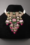 Shop_Amaara Jewels_Pink Polki Kaanji Bloom Lotus Carved Necklace Set _Online_at_Aza_Fashions