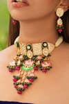 Amaara Jewels_Pink Polki Kaanji Bloom Lotus Carved Necklace Set _at_Aza_Fashions