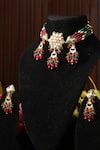 Shop_Amaara Jewels_Red Ruby Emerald Floral Bead Choker Set _at_Aza_Fashions