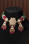 Shop_Amaara Jewels_Red Ruby Emerald Floral Bead Choker Set _Online_at_Aza_Fashions