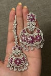 Buy_Amaara Jewels_Silver Plated Zircon And Ruby Embellished Earrings With Maangtikka _at_Aza_Fashions