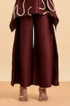 Buy_ORIGANI_Maroon Chanderi Silk Embroidery Bloom Vine Shawl Collar Jacket And Flared Pant Set _Online_at_Aza_Fashions