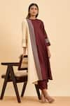 Buy_ORIGANI_Maroon Chanderi Silk Embroidery Vertical Colorblocked Kurta With Straight Pant _at_Aza_Fashions