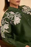 Buy_ORIGANI_Green Chanderi Silk Applique Floral Collar Neck Embroidered Shirt With Pant 