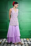 Buy_Keith Gomes_Purple Silk Organza Embroidered Pearl Floral Vine Tunic With Layered Palazzo _at_Aza_Fashions