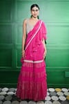 Buy_Keith Gomes_Pink Chiffon Crepe Tiered Pre-draped Ruffle Gharara Saree With Blouse _at_Aza_Fashions