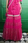 Keith Gomes_Pink Chiffon Crepe Tiered Pre-draped Ruffle Gharara Saree With Blouse _Online_at_Aza_Fashions